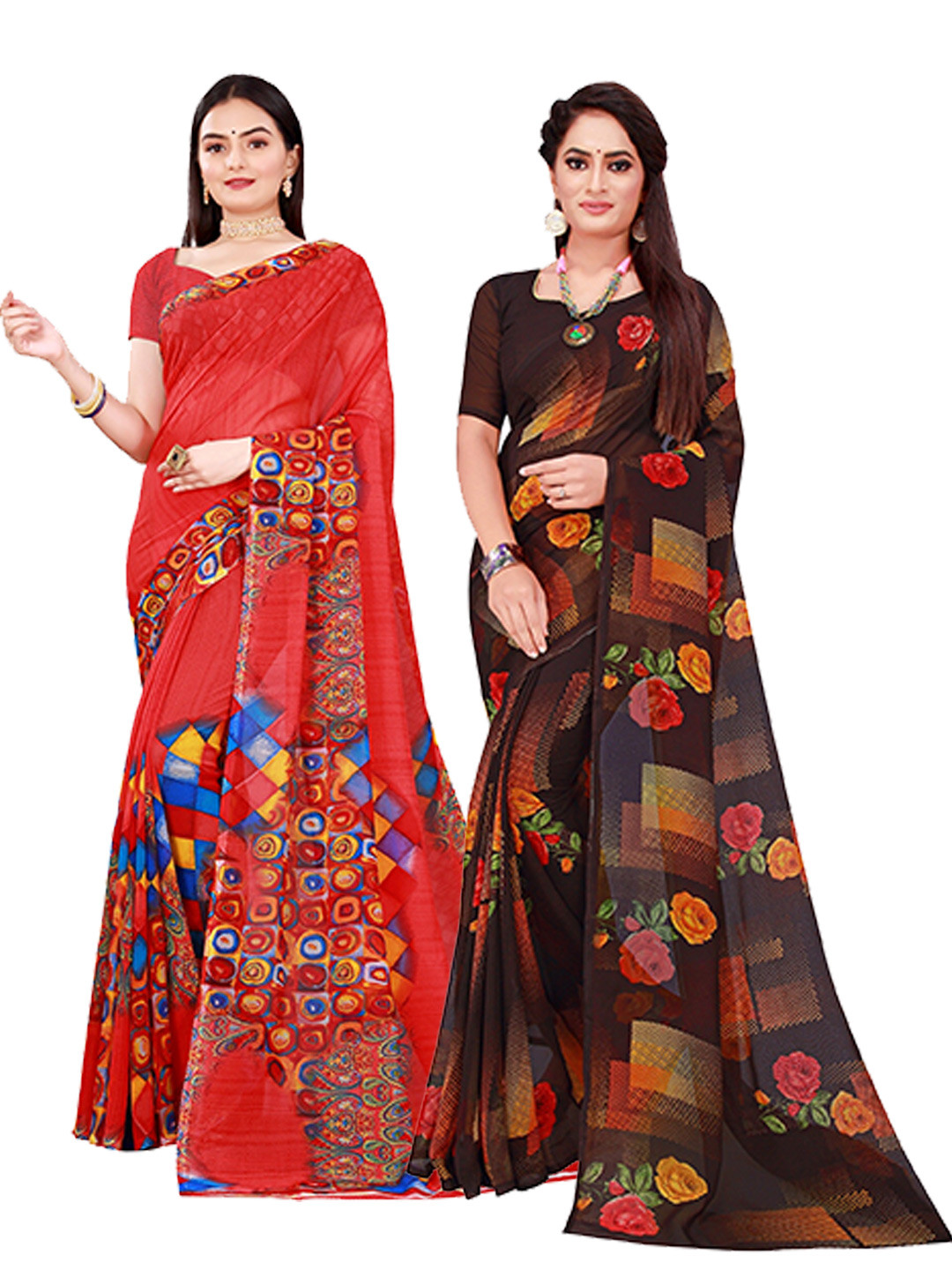

Florence Red & Black Set Of 2 Pure Georgette Saree