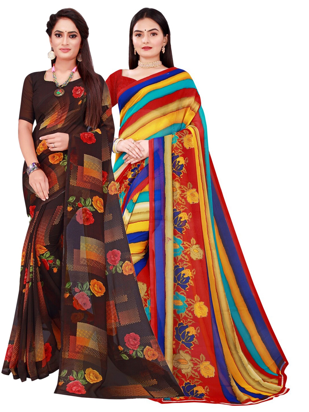 

Florence Black & Blue Pack of 2 Printed Pure Georgette Saree