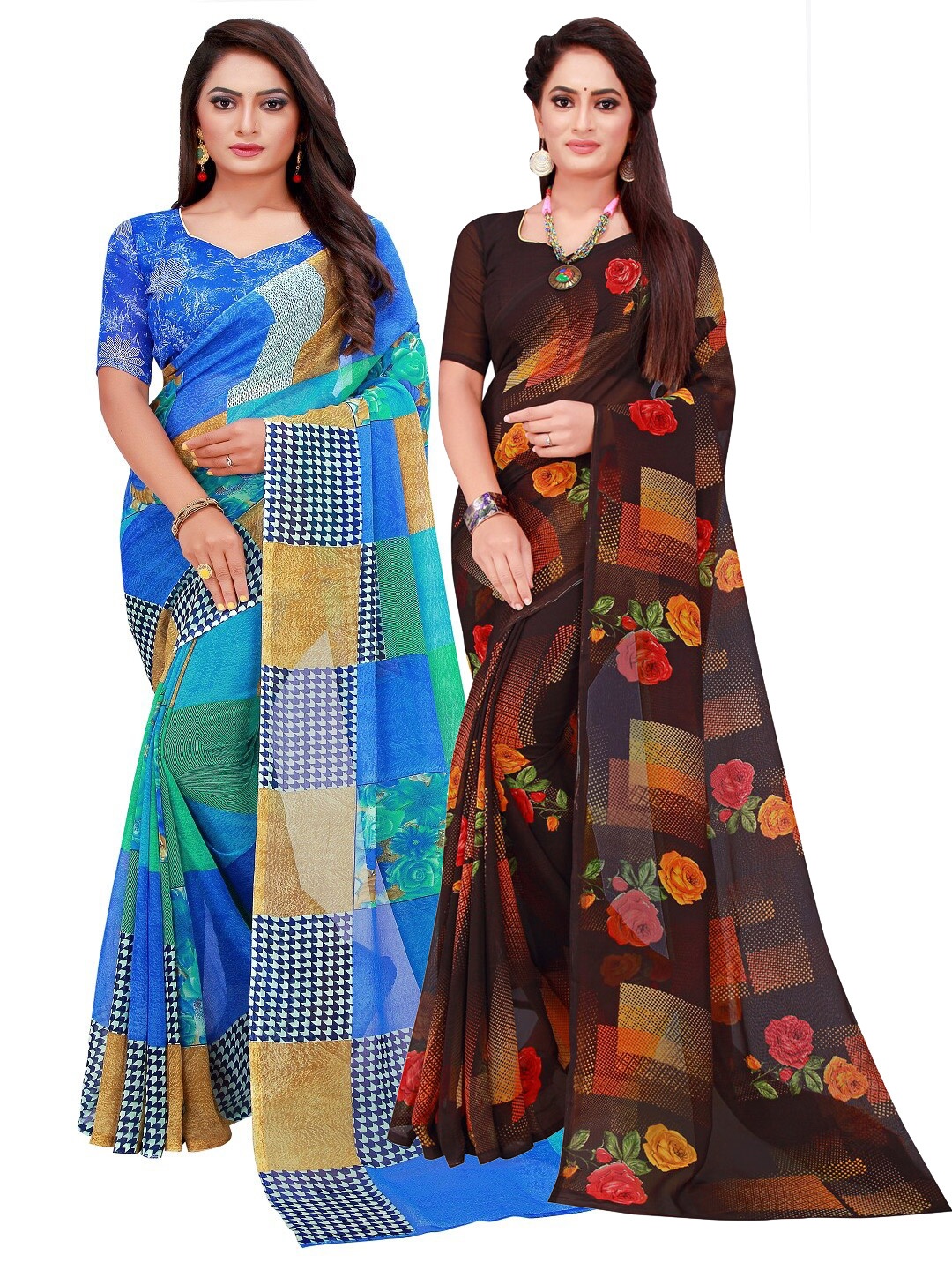 

Florence Blue & Black Set Of 2 Pure Georgette Saree