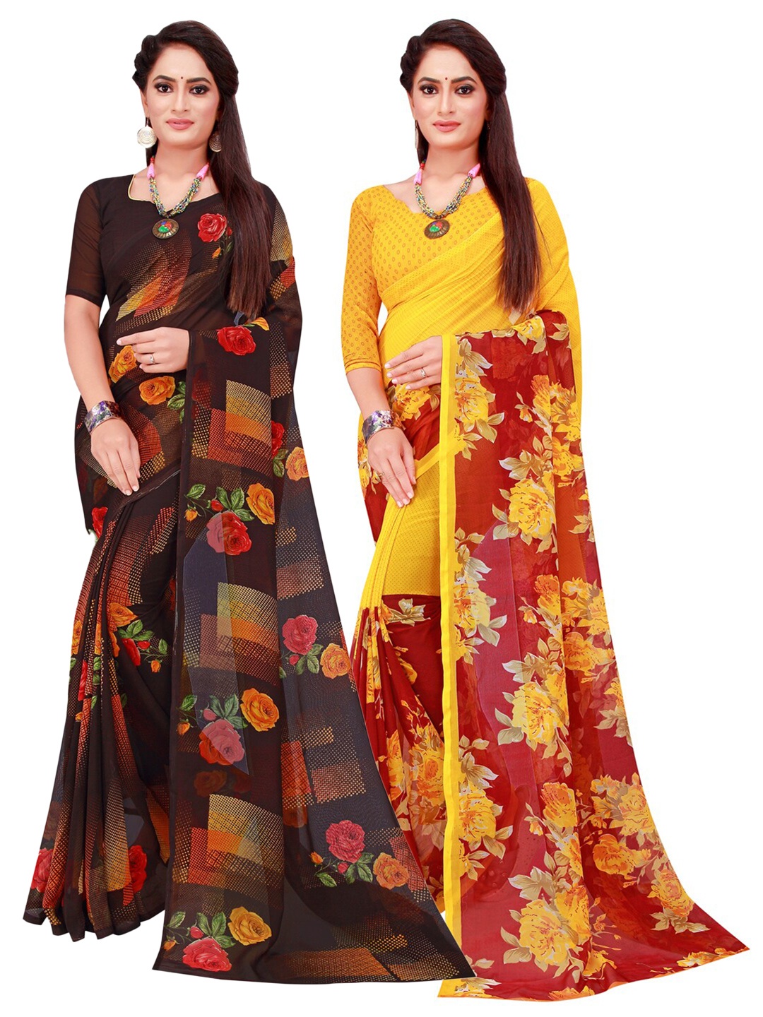 

Florence Black & Maroon Set Of 2 Pure Georgette Saree