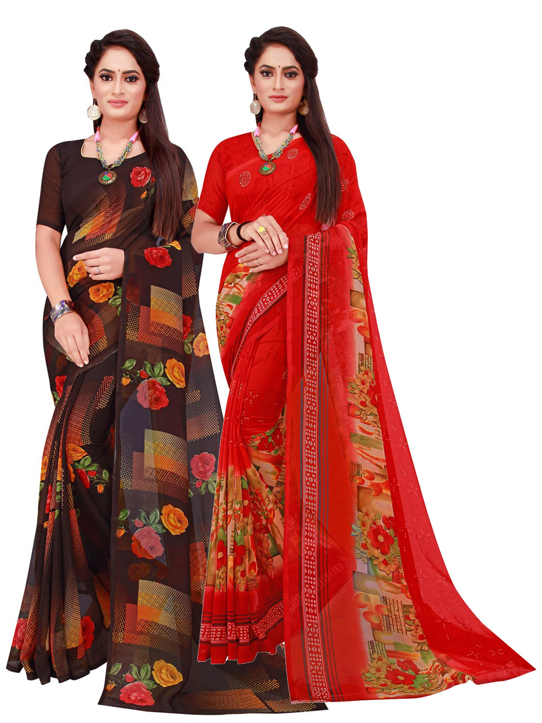 

Florence Orange & Black Set Of 2 Pure Georgette Saree