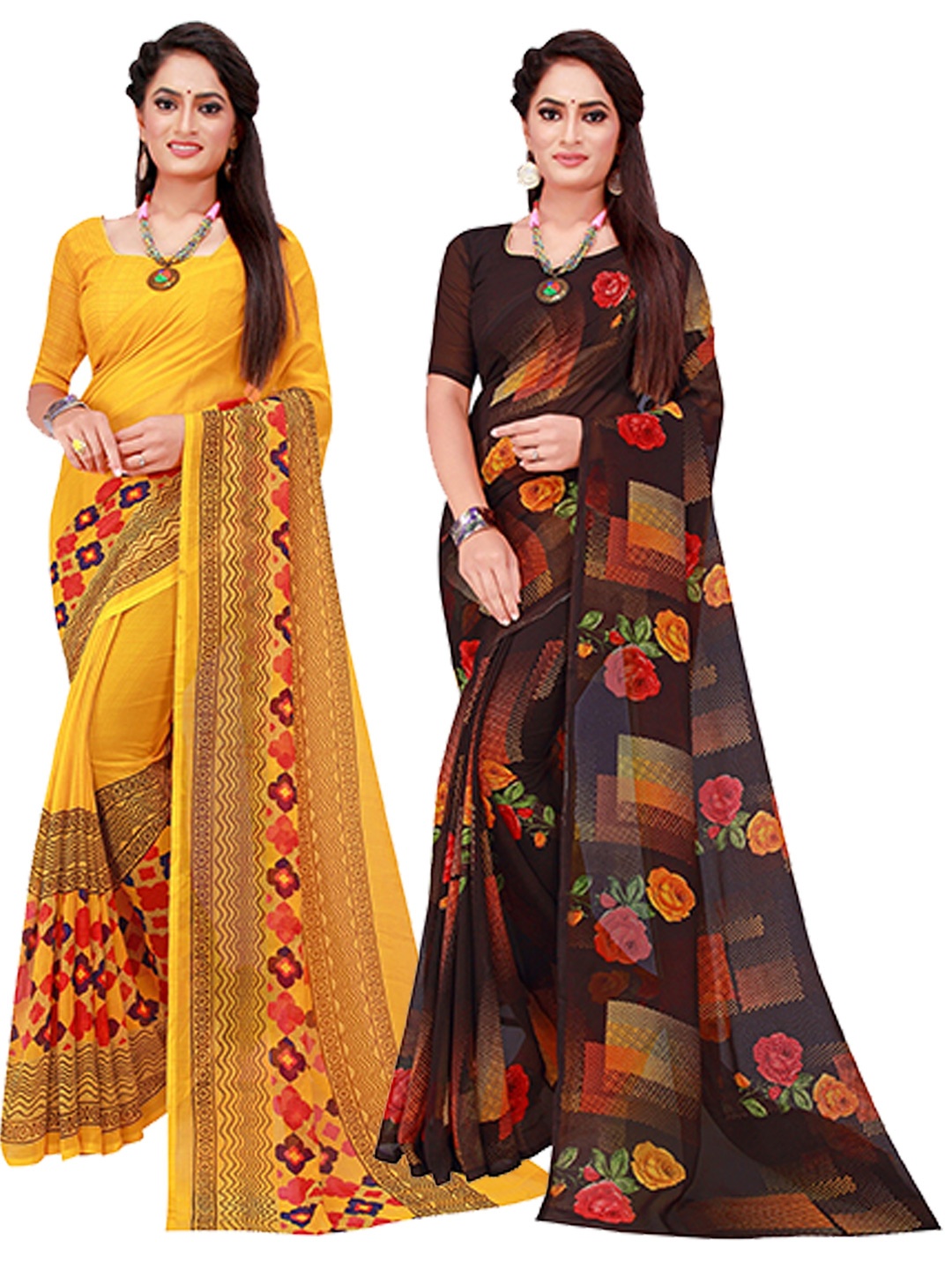 

Florence Pack Of 2 Pure Georgette Sarees, Yellow