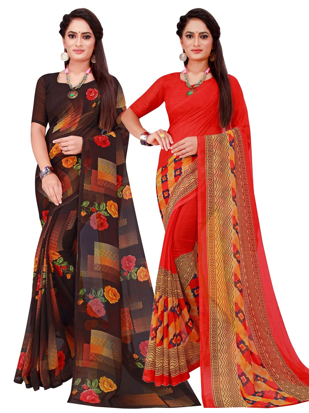 

Florence Red & Black Set Of 2 Pure Georgette Saree