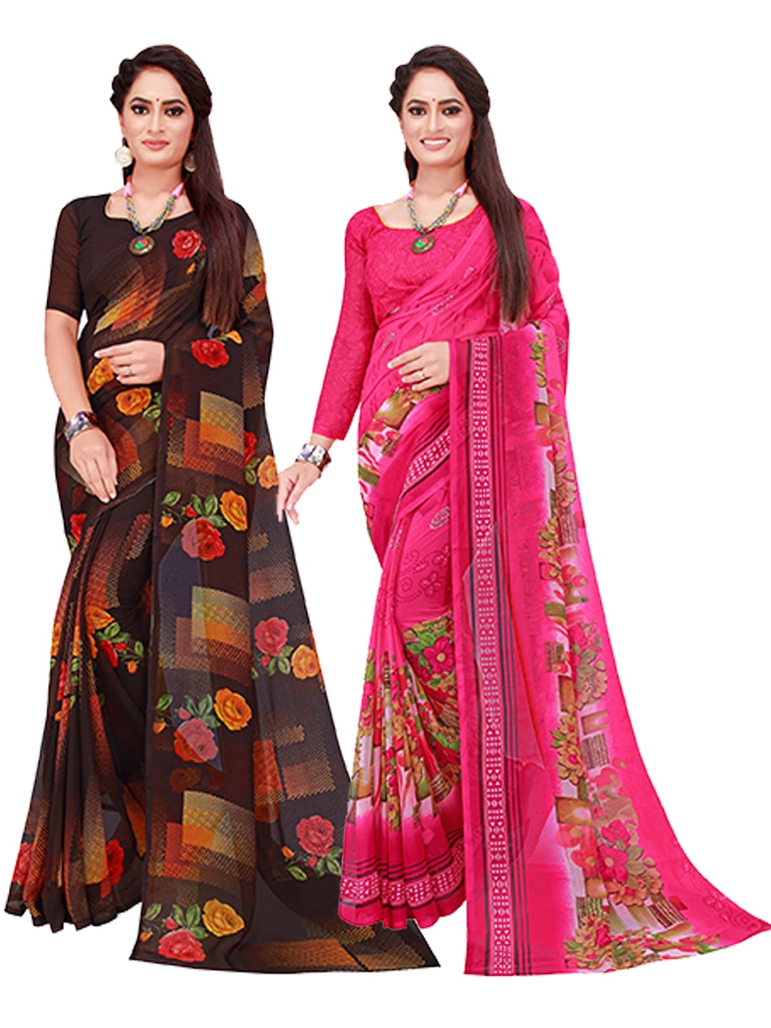 

Florence Black & Magenta Set Of 2 Pure Georgette Saree