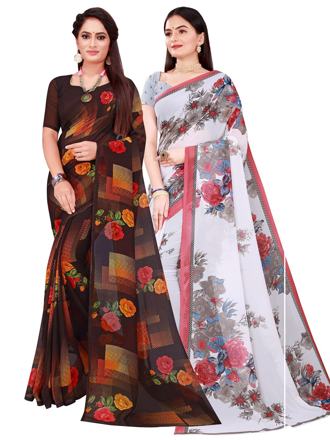 

Florence Black & White Set Of 2 Pure Georgette Saree