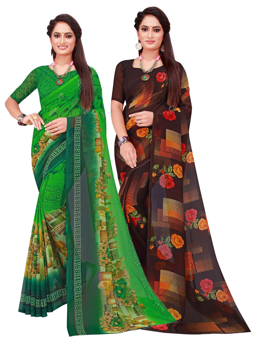 

Florence Pack Of 2 Pure Georgette Sarees, Black