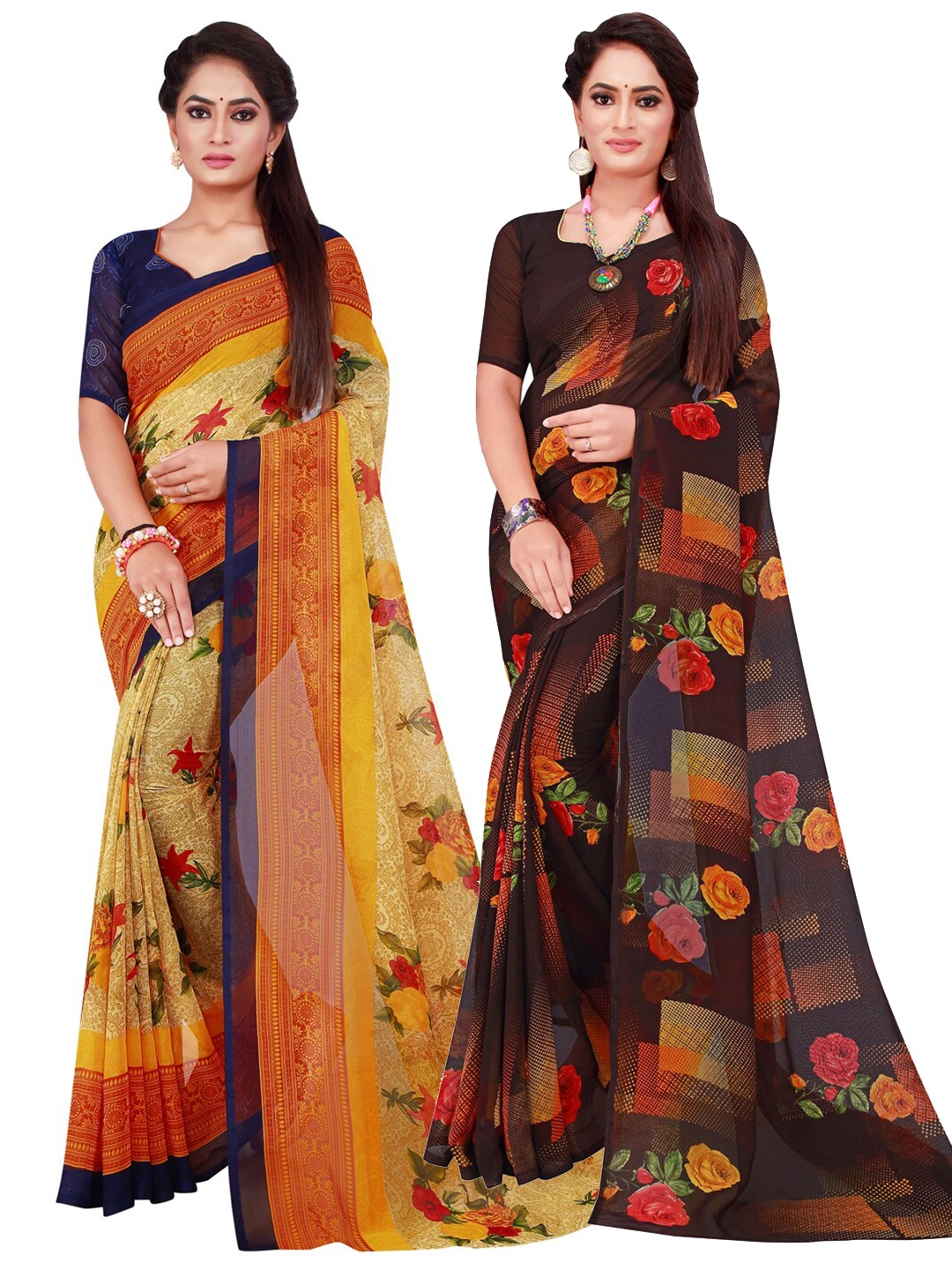 

Florence Black & Beige Pack of 2 Printed Pure Georgette Saree