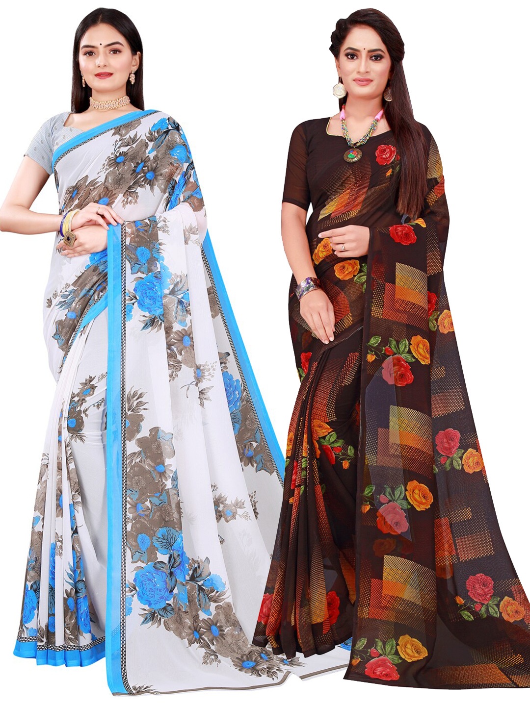 

Florence Pack Of 2 Pure Georgette Sarees, Black