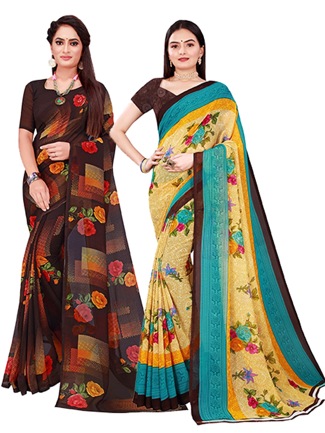 

Florence Pack Of 2 Pure Georgette Sarees, Black