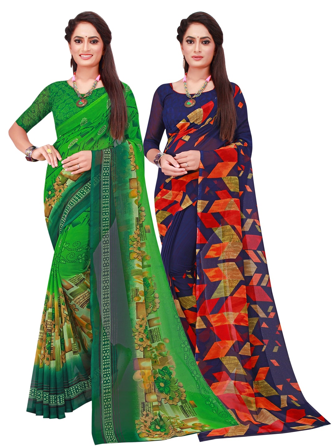 

SAADHVI Green & Blue Pure Georgette Saree