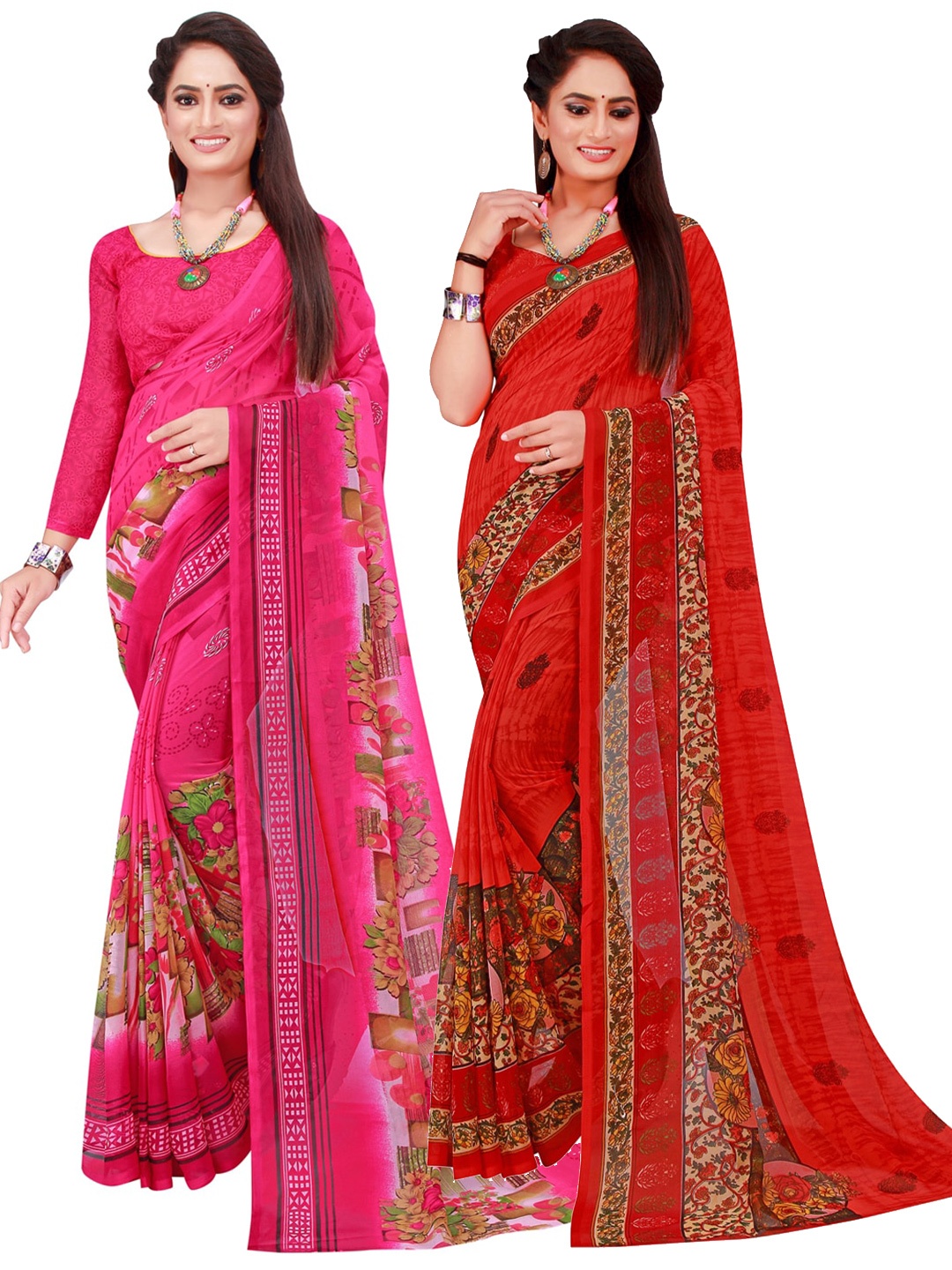 SAADHVI Pack Of 2 Pure Georgette Sarees, Red