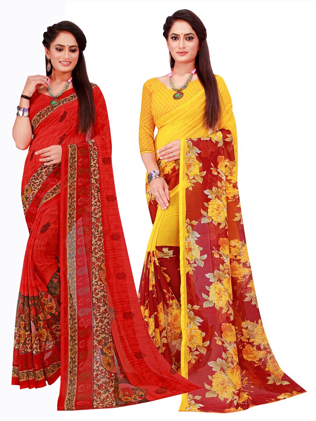 

SAADHVI Pack Of 2 Pure Georgette Sarees, Red