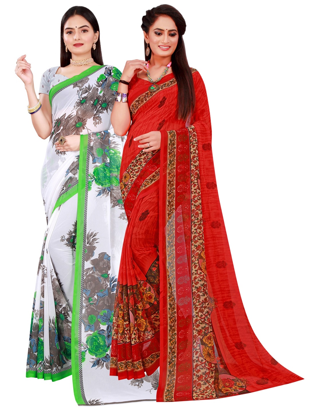 

SAADHVI Pack Of 2 Pure Georgette Sarees, Red