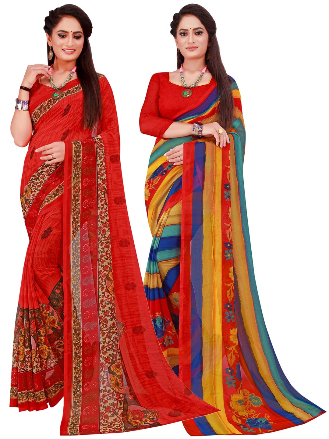 SAADHVI Pack Of 2 Pure Georgette Sarees, Red