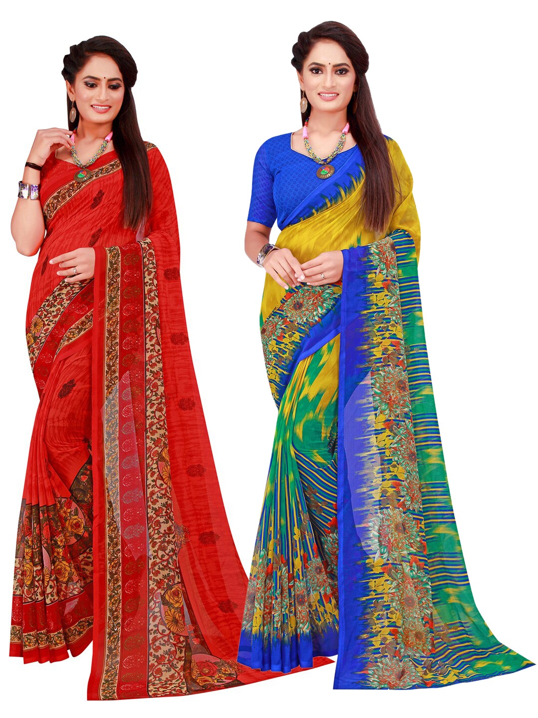 SAADHVI Pack Of 2 Pure Georgette Sarees, Red