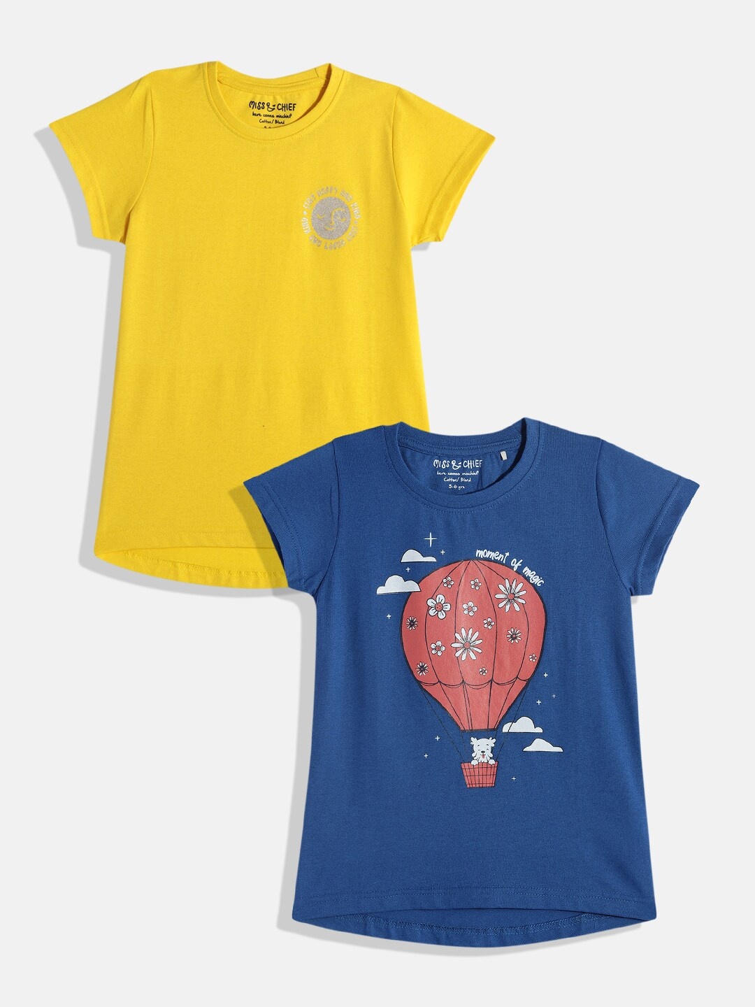 

Miss & Chief Girls Blue & Yellow Pack Of 2 Printed T-shirt