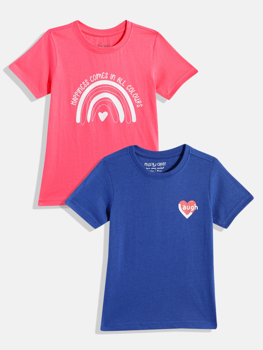 

Miss & Chief Girls Pack of 2 Printed T-shirts, Pink