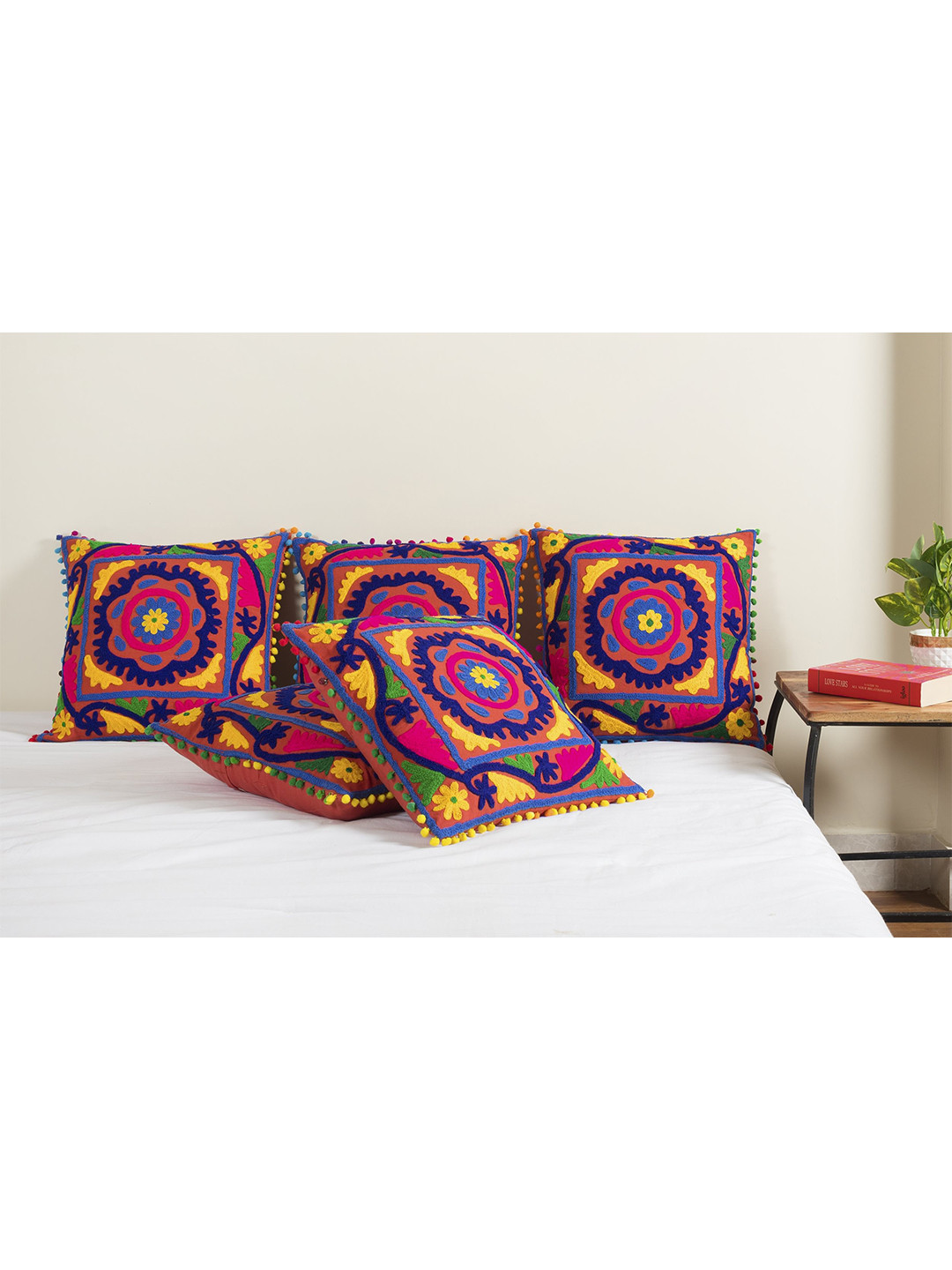 

HANDICRAFT PALACE Orange Set Of 1 Embroidered Square Cotton Cushion Covers