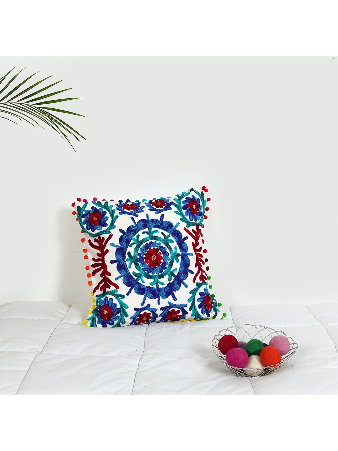 

HANDICRAFT PALACE White & Red Embroidered Square Cushion Covers