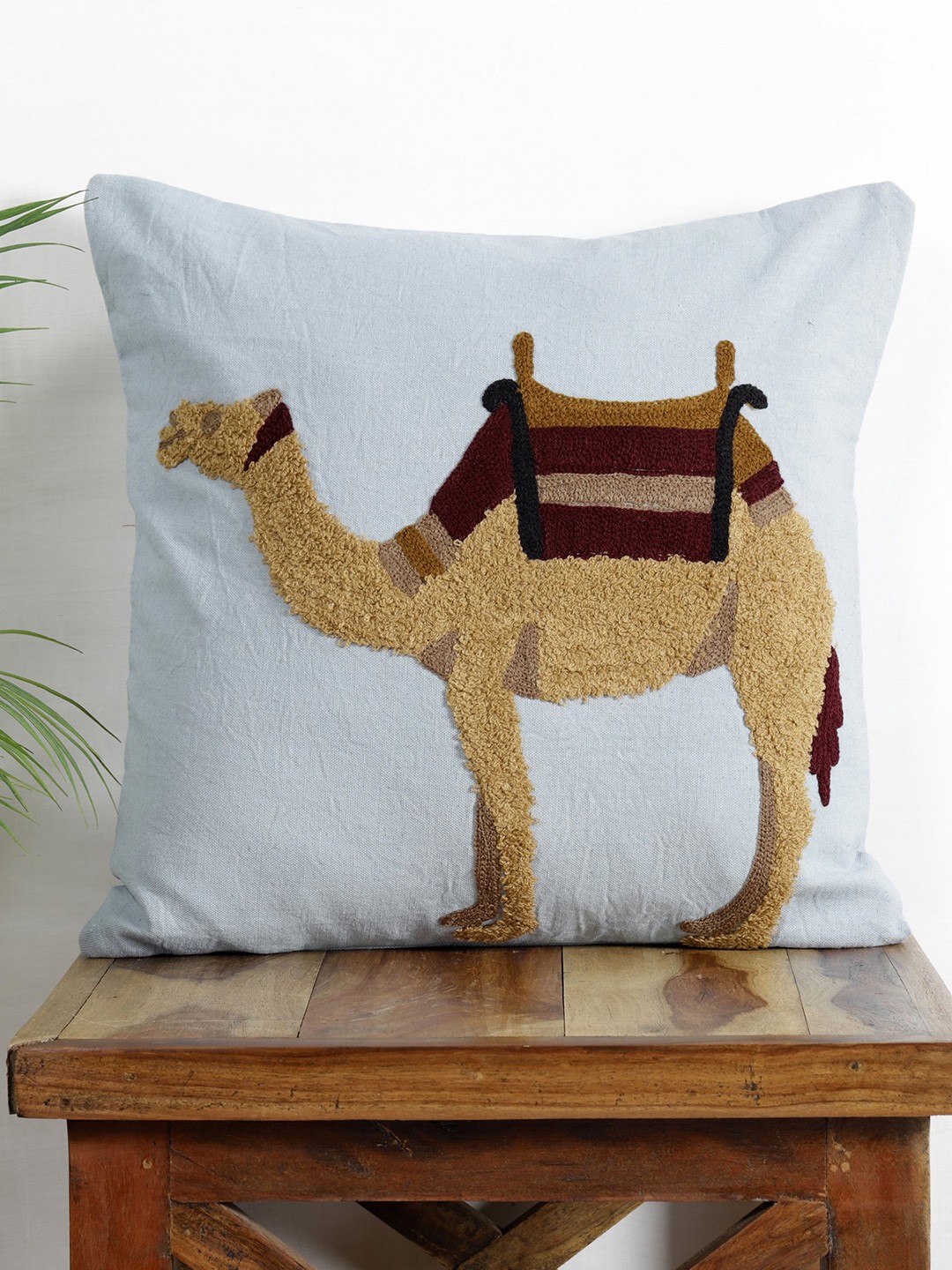 

HANDICRAFT PALACE Blue & Brown Embroidered Square Cushion Cover