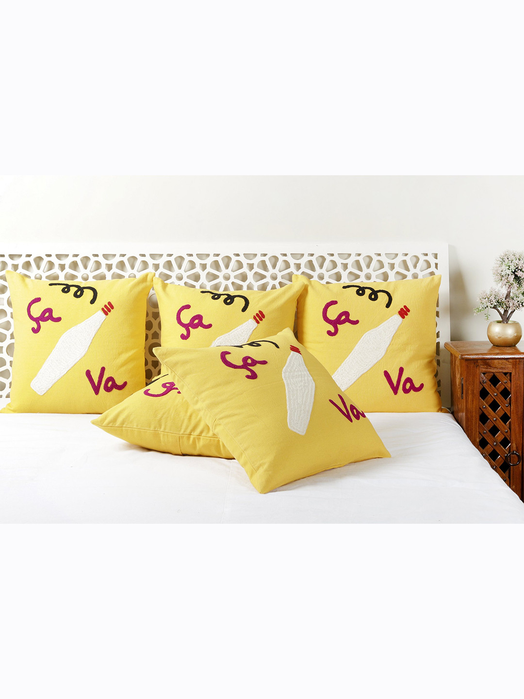 

HANDICRAFT PALACE Yellow & White Suzani Embroidered Cotton Square Cushion Cover