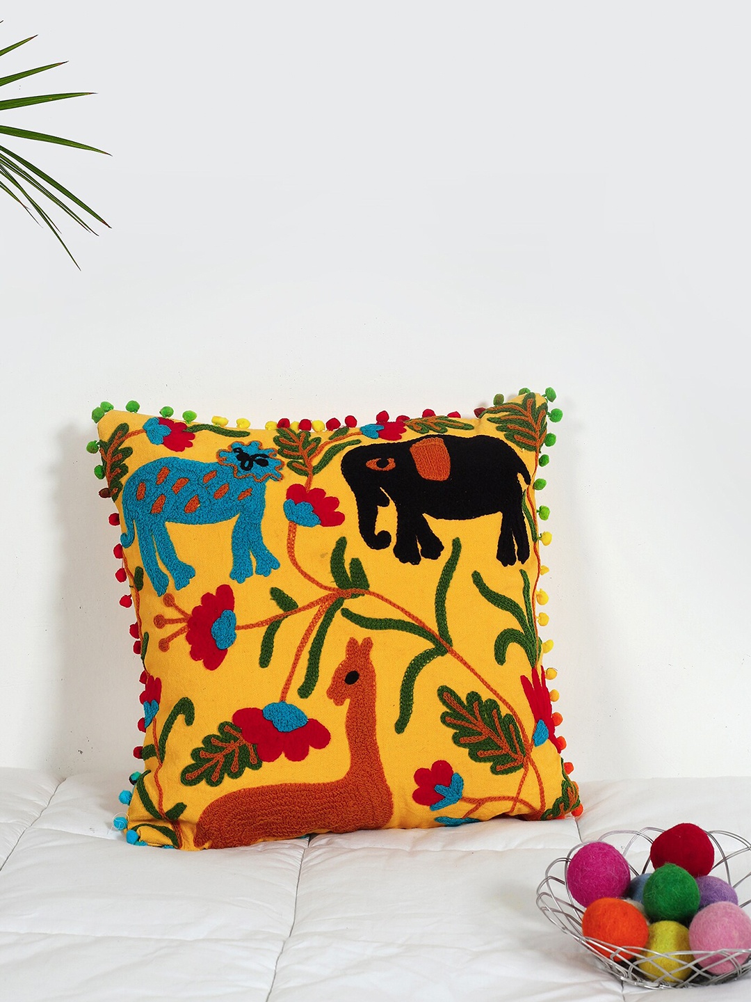 

HANDICRAFT PALACE Yellow & Red Embroidered Square Cotton Cushion Covers