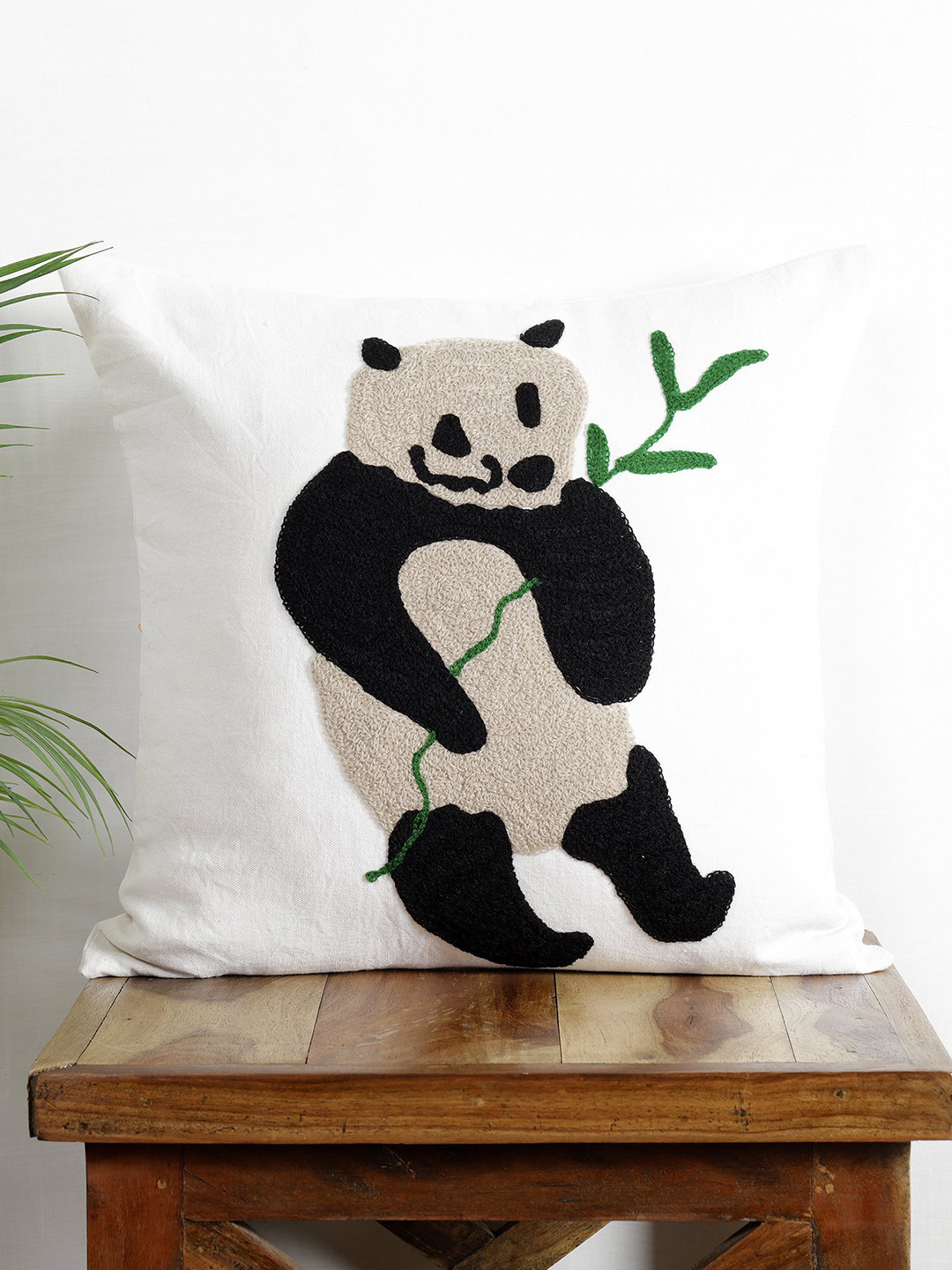 

HANDICRAFT PALACE White & Black Panda Embroidered Square Cushion Covers