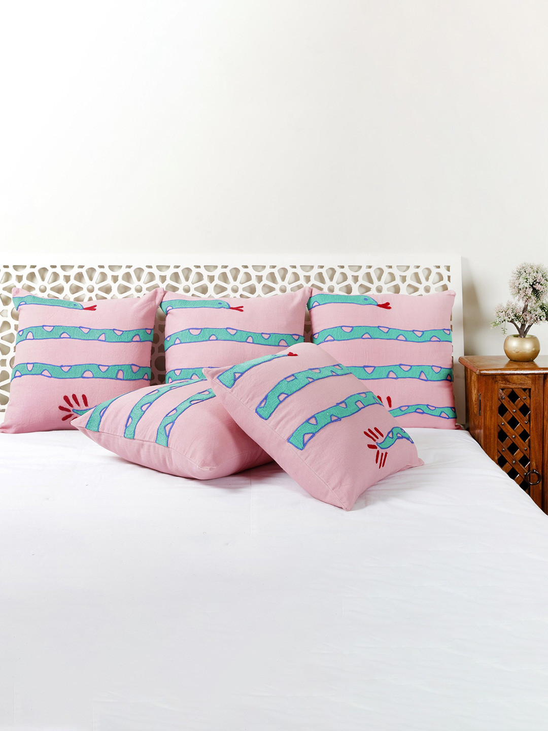 

HANDICRAFT PALACE Pink Embroidered Single Square Cushion Cover