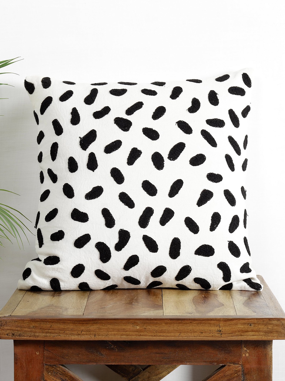 

HANDICRAFT PALACE White & Black Suzani Embroidered Cotton Square Cushion Cover