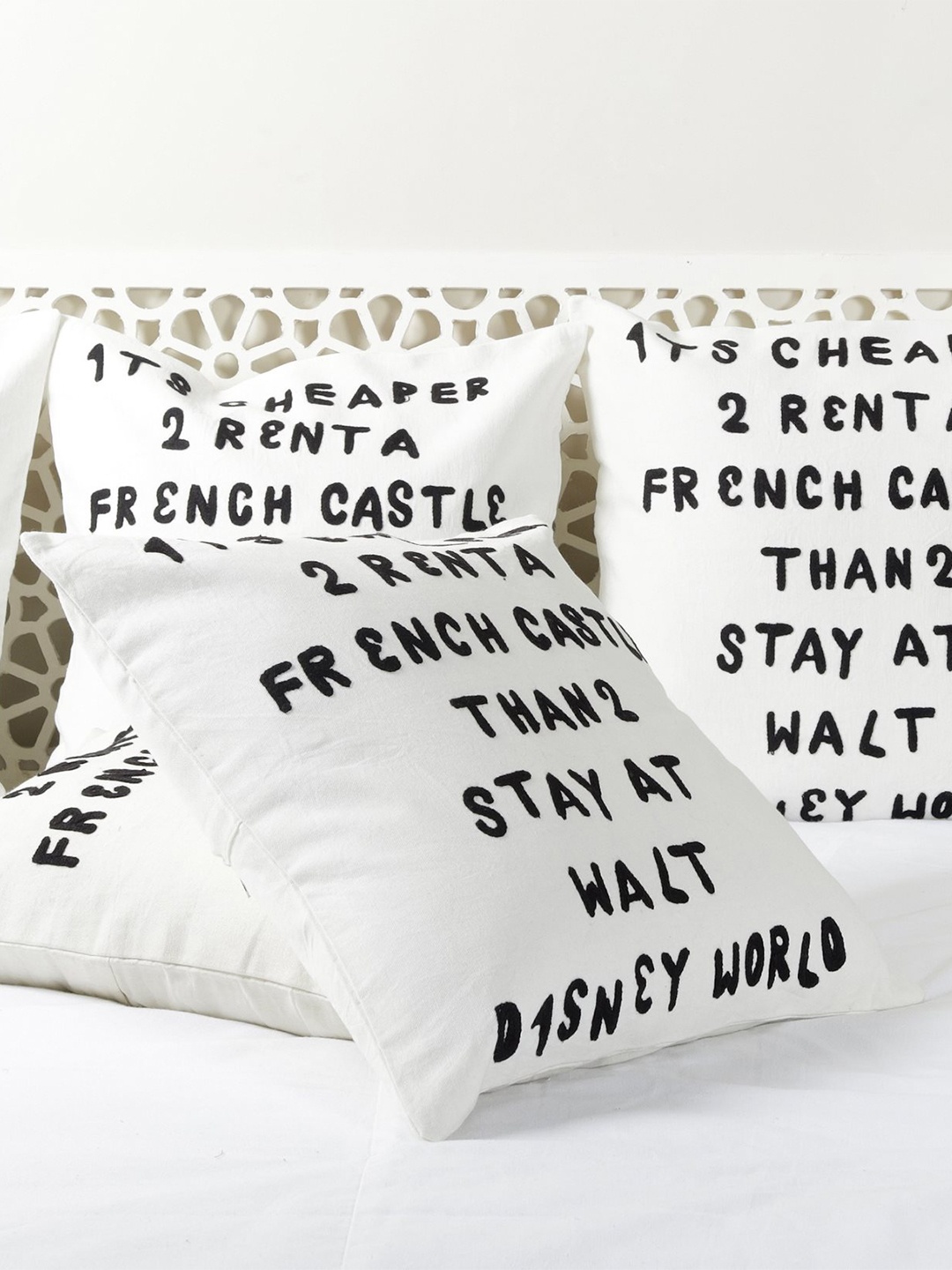 HANDICRAFT PALACE White Set Of 1 Embroidered Square Cushion Covers