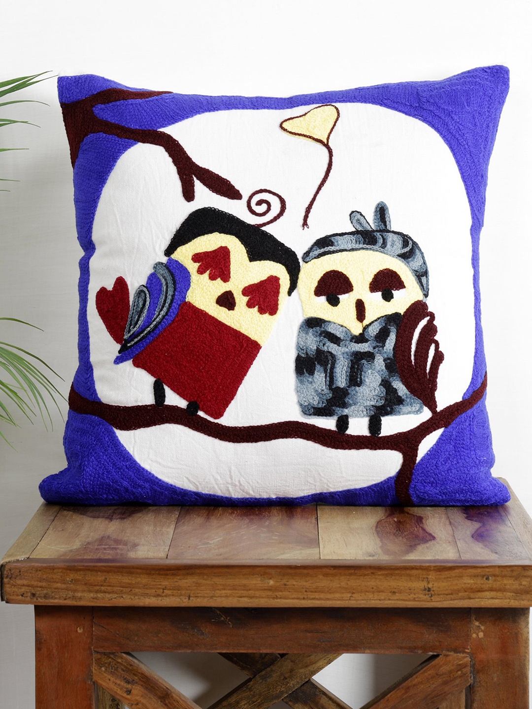 HANDICRAFT PALACE Blue & White Embroidered Cotton Square Cushion Covers