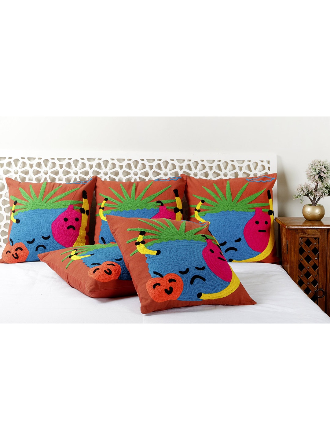

HANDICRAFT PALACE Brown & Blue Suzani Embroidered Cotton Square Cushion Cover