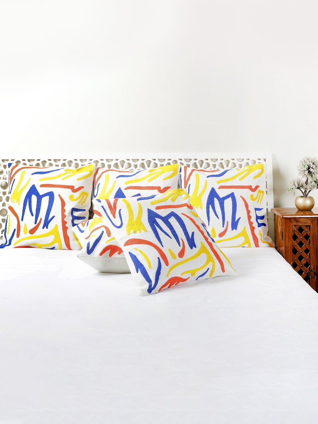 

HANDICRAFT PALACE White Embroidered Square Cushion Cover