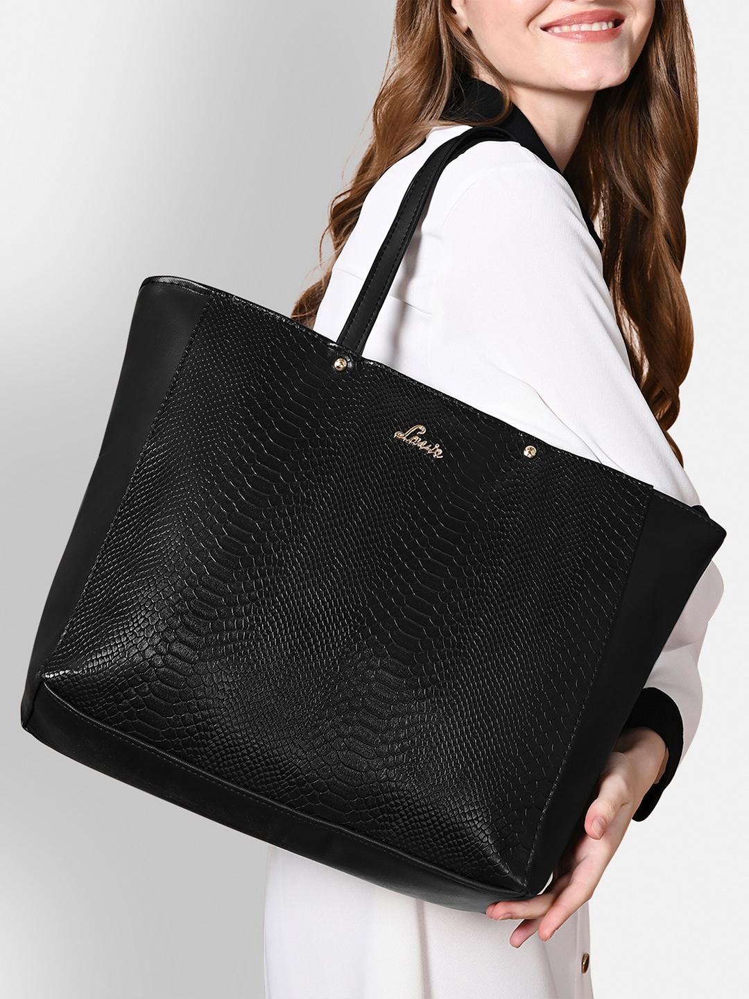 

Lavie Croc Nov Women Black Tote Bag
