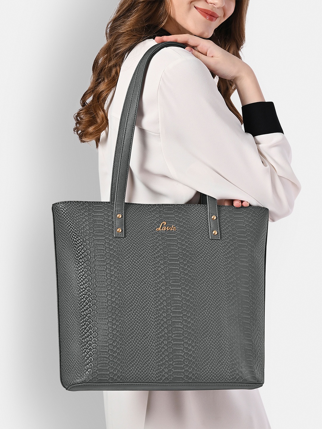 

Lavie Pavo Nov Grey Textured Structured Shoulder Bag