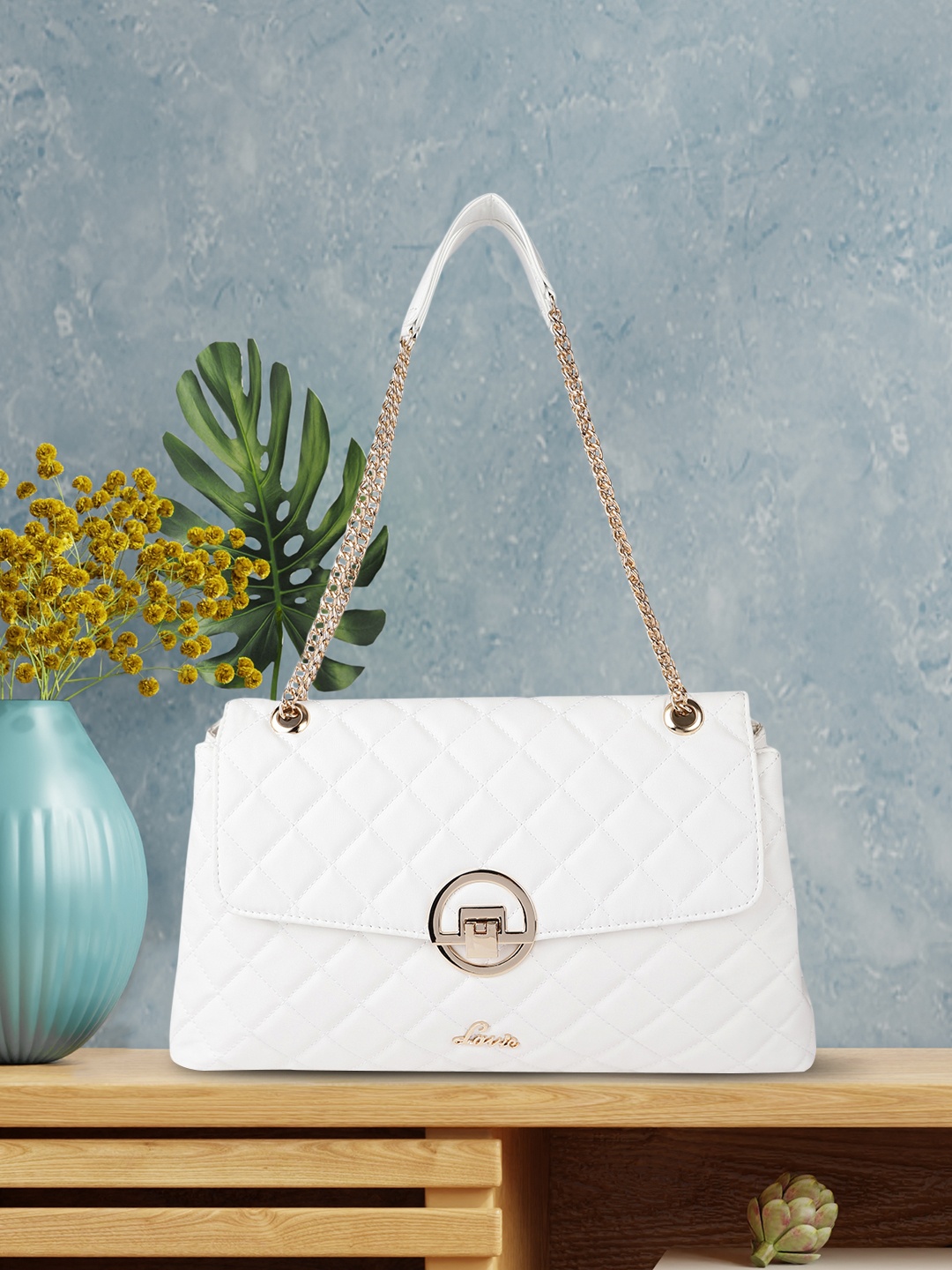 

Lavie Quilt Eden White Solid Structured Satchel Handbag with Quilted Detail