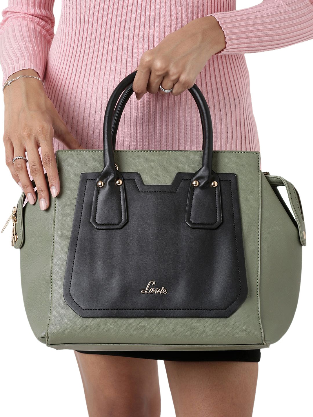

Lavie Cassie Women Olive Green And Black Large Satchel