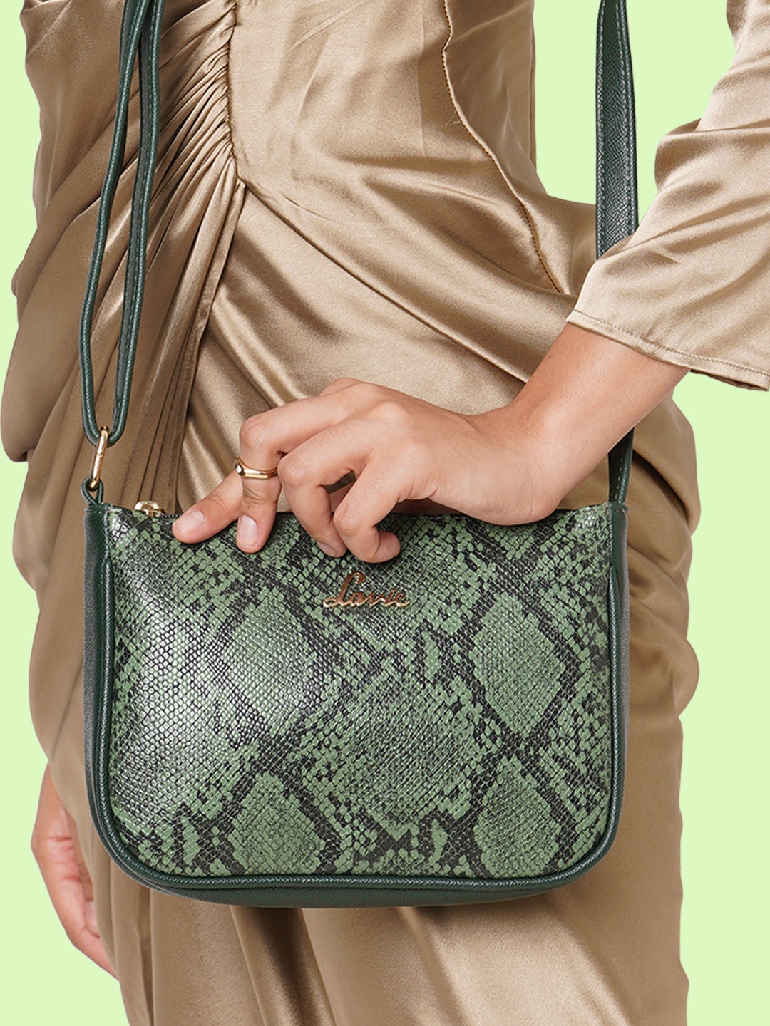 

Lavie Green Animal Print Pyth Keg Structured Sling Bag