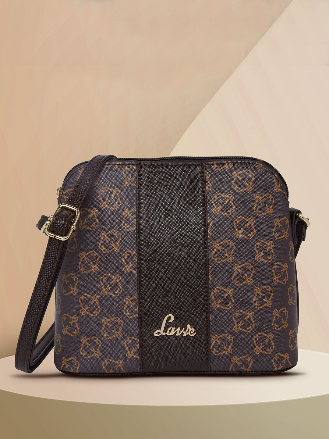 

Lavie Mini Mamo Women Brown Printed PU Structured Sling Bag