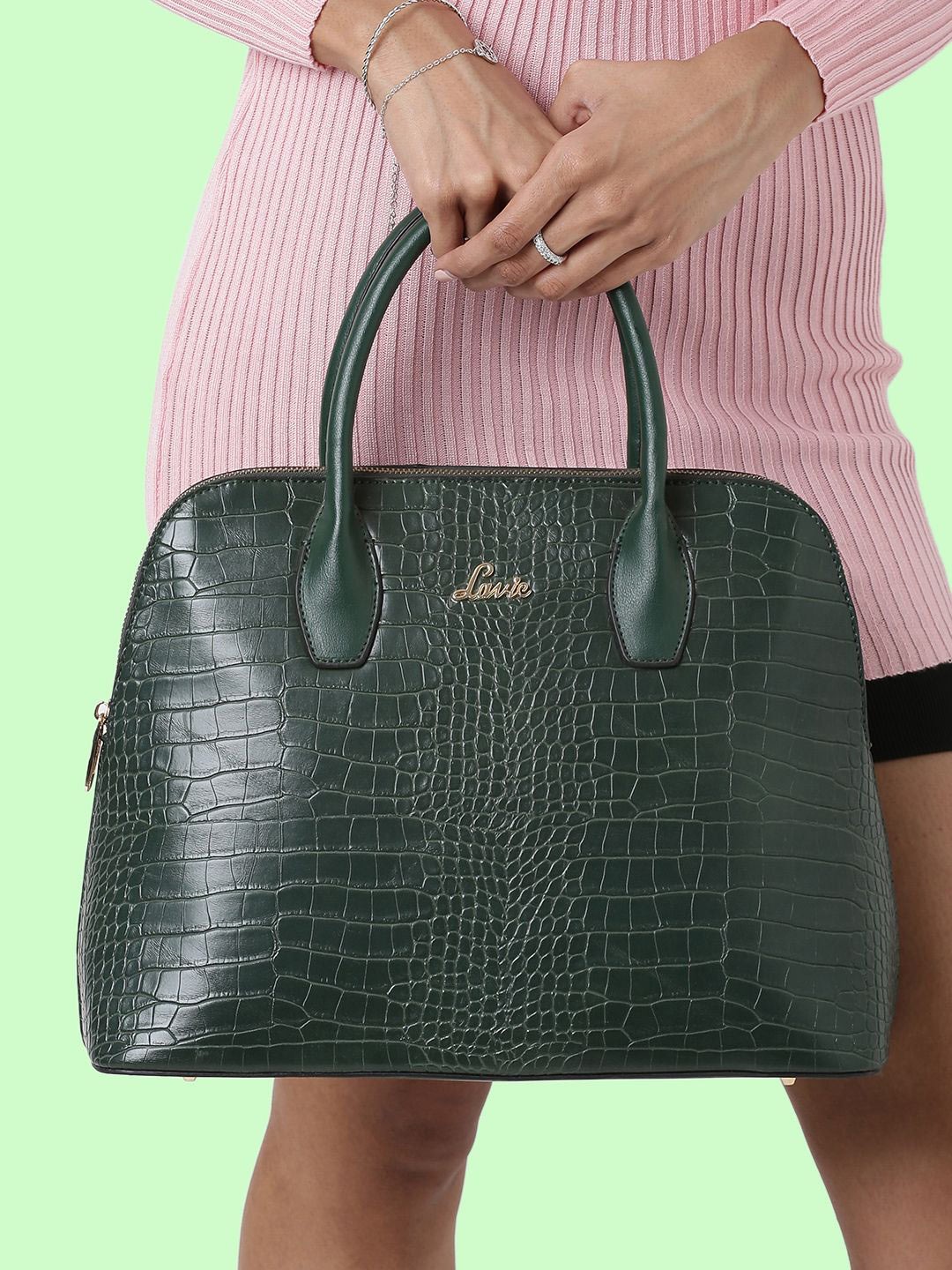 

Lavie Mimi Women Green Textured Structured Handheld Bag