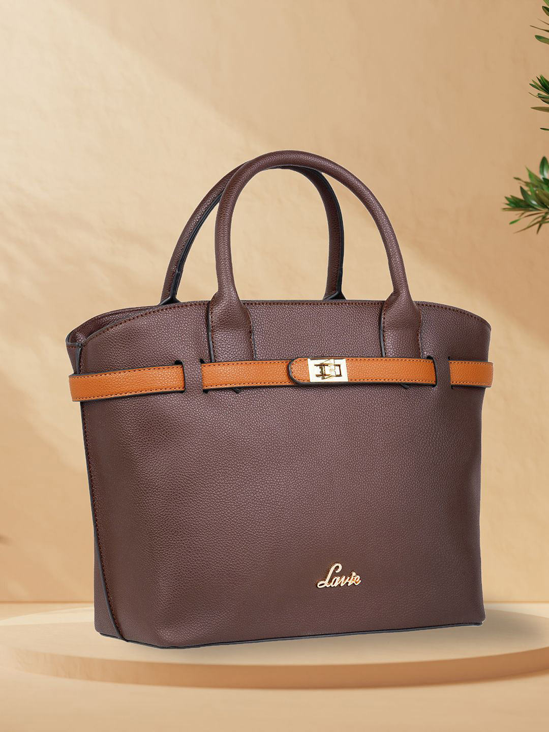 

Lavie Fallon Tan Brown Solid Structured Handheld Bag