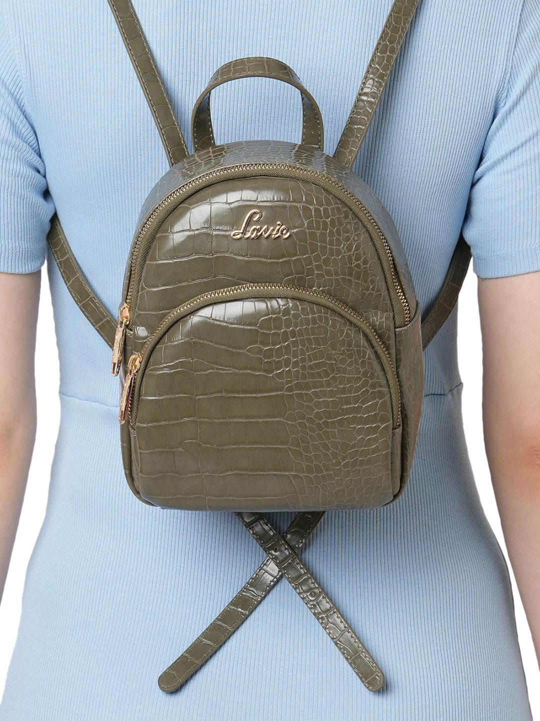 

Lavie Mini Women Olive Green Textured Backpack