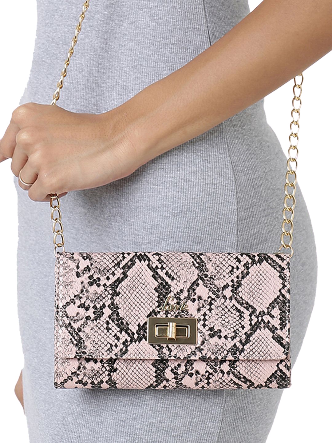 

Lavie Frappe Pink Animal Textured Structured Party Sling Bag
