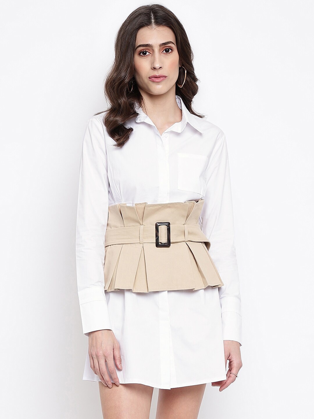

iki chic White Shirt Mini Dress with Corset Waist Belt
