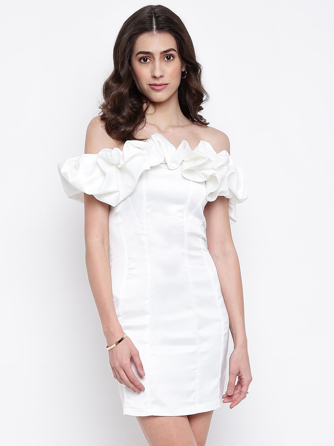 

iki chic White Off-Shoulder Satin Bodycon Mini Dress