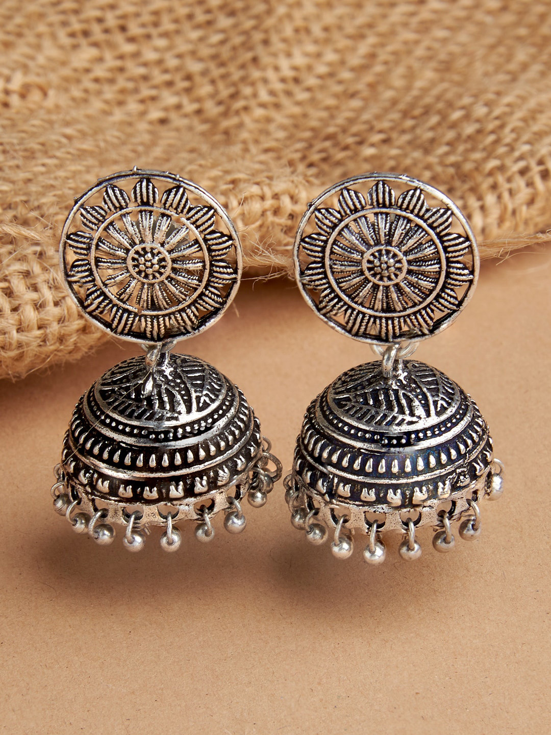 

Fida Silver-Plated Dome Shaped Jhumka Earrings