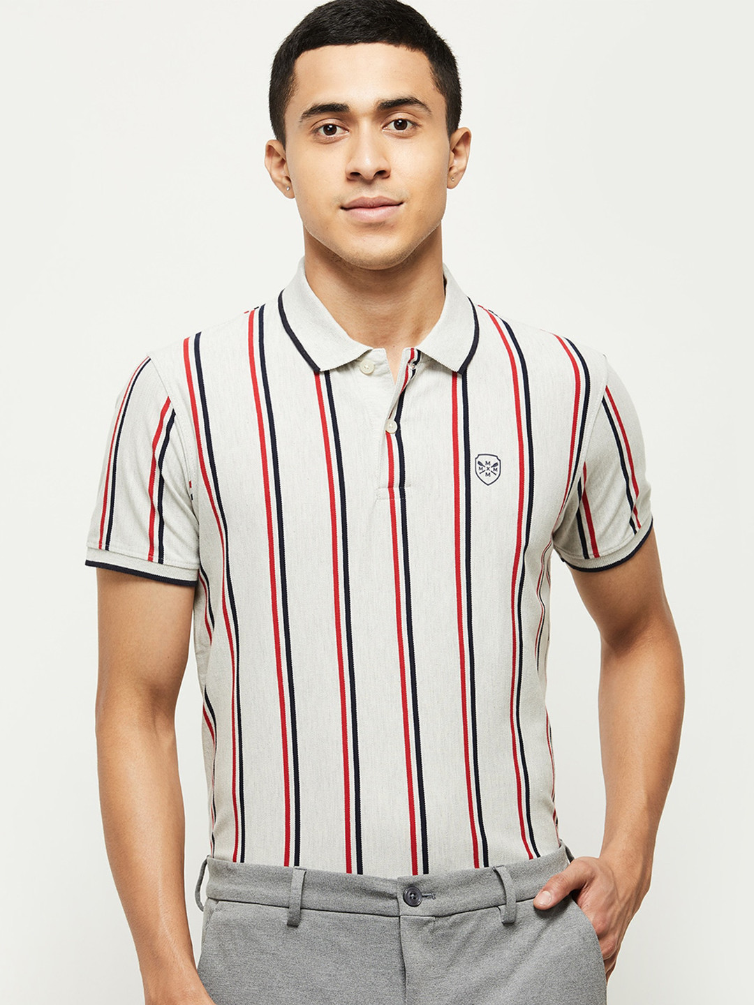 

max Men White Madagascar Akron Metro Derrick Rose Striped Polo Collar T-shirt
