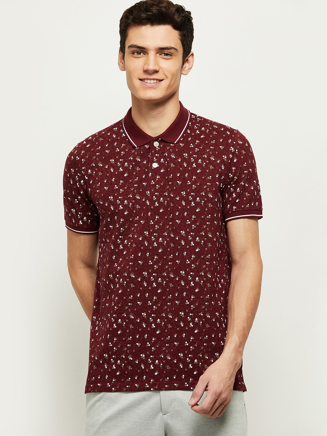 

max Men Maroon Printed Polo Collar T-shirt