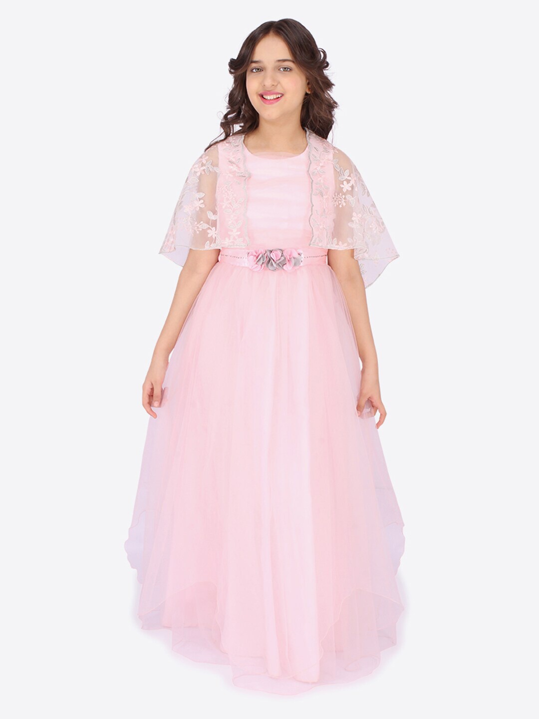 

CUTECUMBER Girls Pink Net Maxi Dress