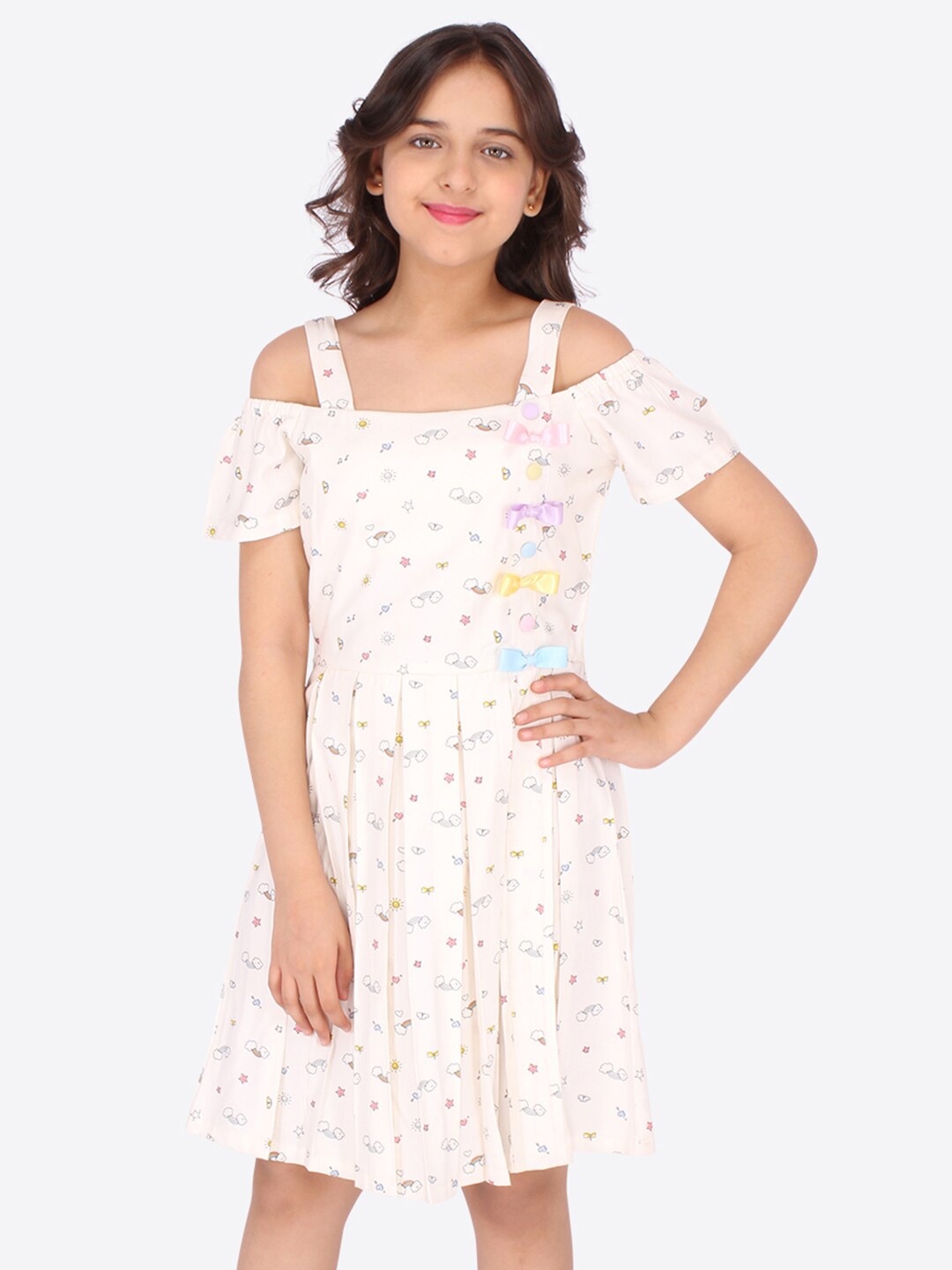 

CUTECUMBER Girls Cream-Coloured Floral Dress